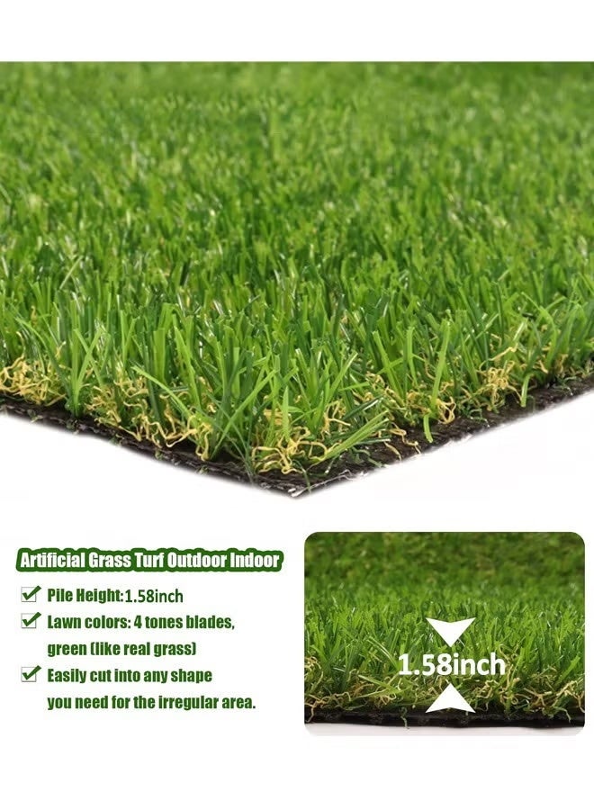 إتش كيو جيمنغ سجادة عشب صناعي للاستخدام الداخلي والخارجي، عشب صناعي واقعي، سجادة عشب صناعي مع فتحات تصريف للفناء والشرفة والساحات والحدائق (4م × 1م) - Image 2